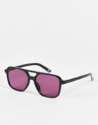 Asos Design Aviator Sunglasses In Black With Dark Pink Lens