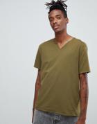 Asos Design Relaxed Fit T-shirt With Raw Notch Neck In Green - Green