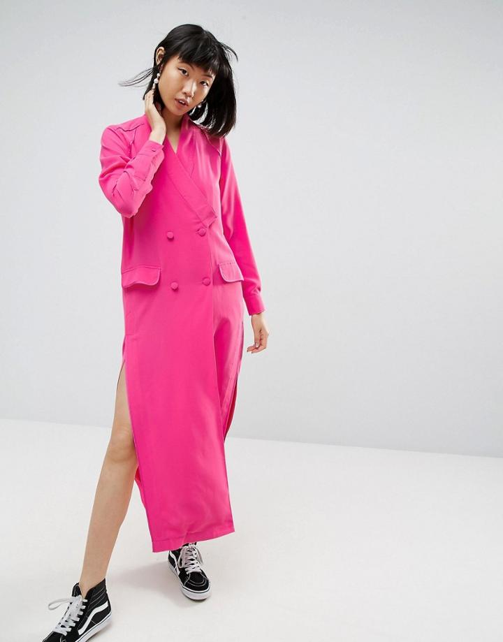 Asos White Split Detail Midi Shirt Dress - Pink