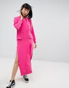 Asos White Split Detail Midi Shirt Dress - Pink