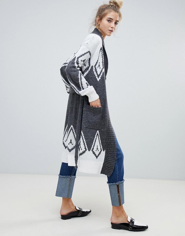 Willow & Paige Fairisle Longline Cardigan With Belt - Multi
