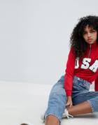 Daisy Street Funnel Neck Sweat With Usa Print - Red