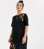 Asos Design Maternity Embroidered T Shirt Mini Dress-black