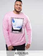 Asos Plus Oversized Long Sleeve T-shirt With Photo Print - Pink