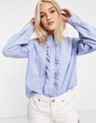 Jdy Shirt With Frill Detail In Blue-blues