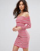 Parisian Stripe Off Shoulder Dress - White
