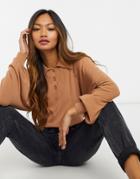 Asos Design Sweater With Collar And Volume Sleeves In Camel-neutral