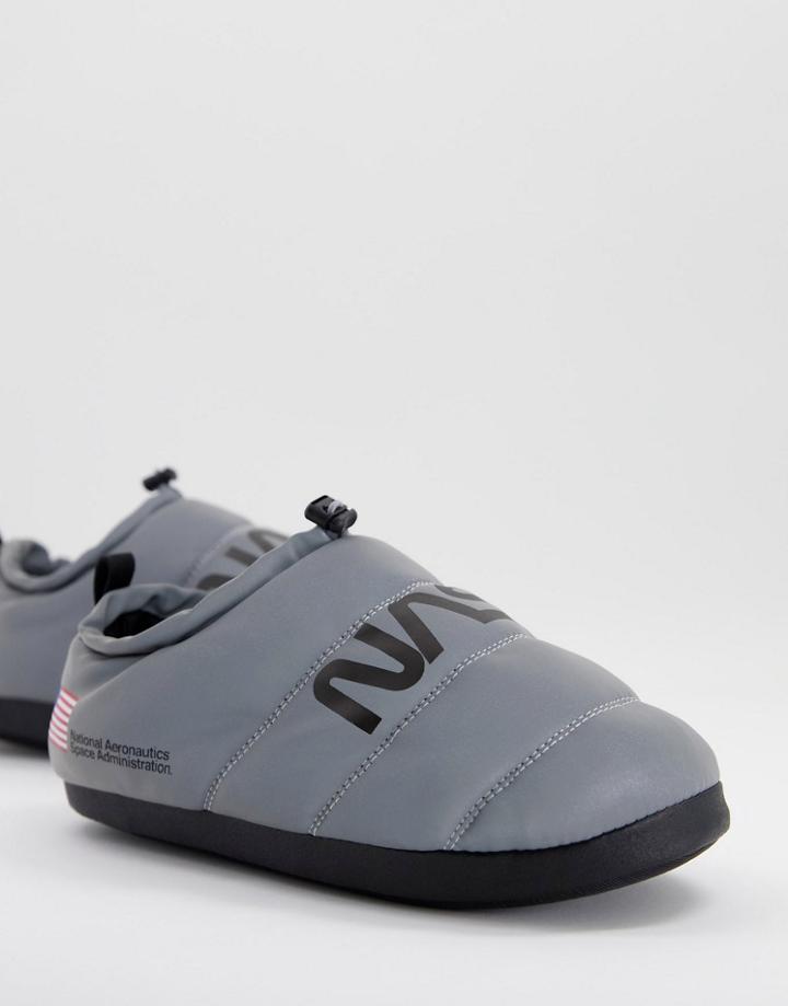 Pull & Bear Nasa Slippers In Gray-grey
