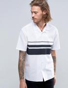 Asos Shirt In White With Placement Stripe And Revere Collar In Regular Fit - White