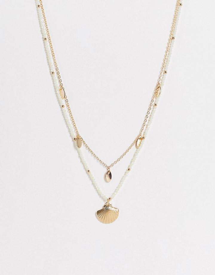 Pieces Layered Shell Detail Necklaces In Gold