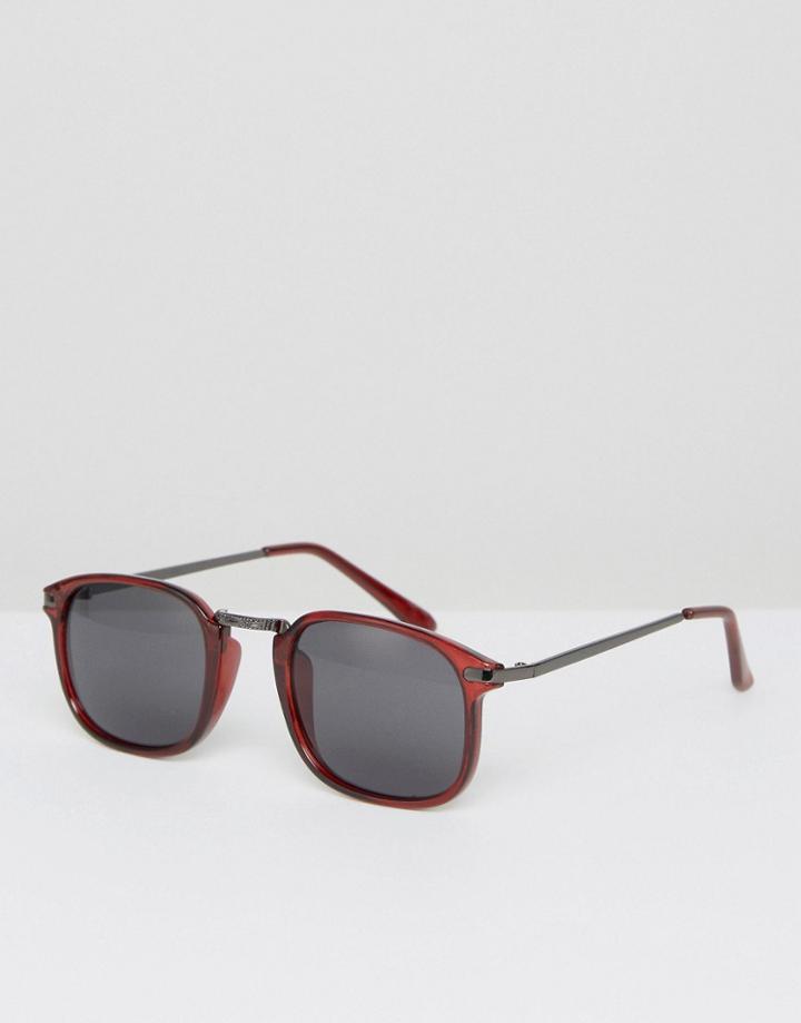 Asos Square Sunglasses In Burgundy With Gunmetal Arms - Red