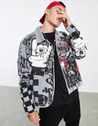Liquor N Poker 90s Grafitti Print Oversized Denim Jacket In Blue - Part Of A Set-blues