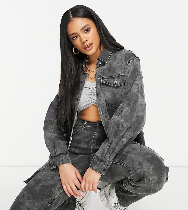 Missguided Denim Shirt In Camo Tie-dye - Part Of A Set-black