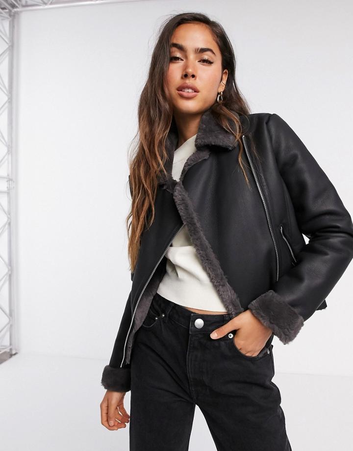 Mango Aviator Jacket In Black