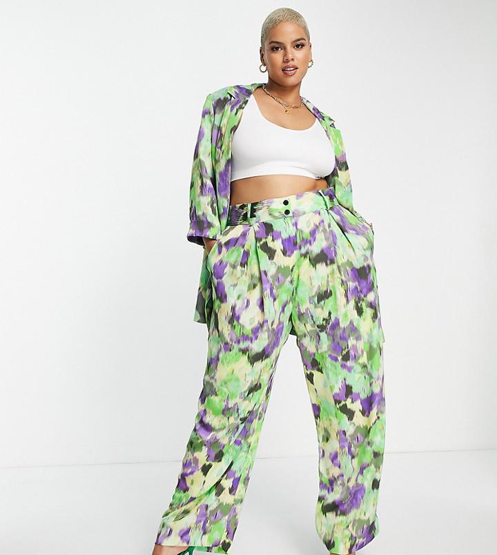 River Island Plus Blur Slim Bootcut Pants In Green - Part Of A Set
