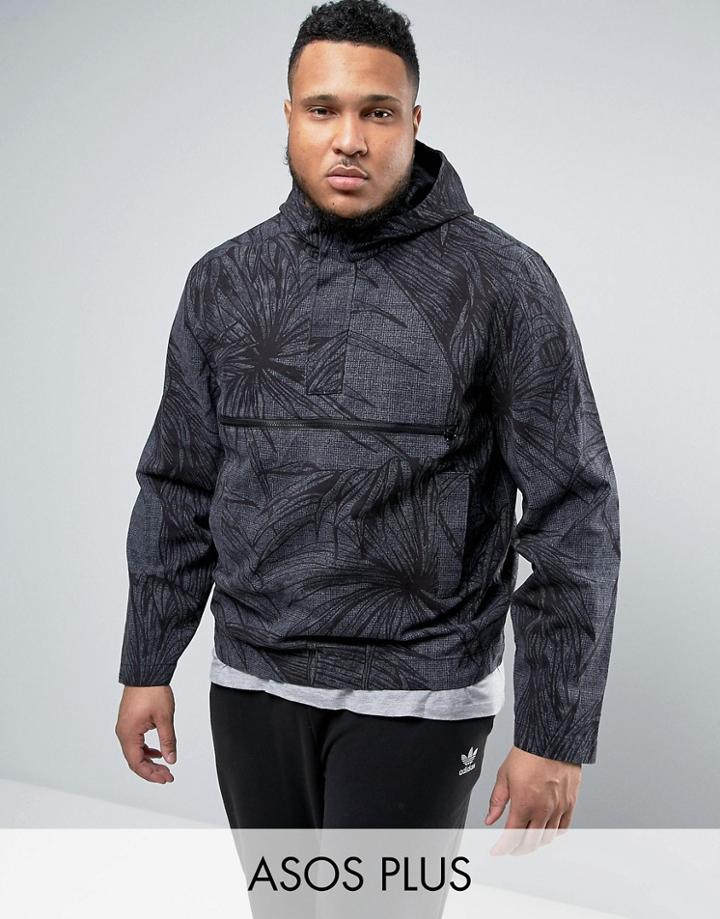 Asos Plus Overhead Windbreaker In Leaf Print - Green