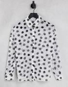 Asos Design Long Sleeve Shirt In Mono Dot Print-multi