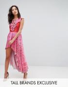 White Cove Tall High Low Lace Up Maxi Dress With Tassel Detail - Pink