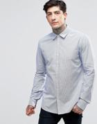 Scotch & Soda Shirt In Fine Stripe With Cuff And Collar Trim In Slim Fit In White - White