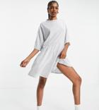 Asos Design Tall Oversized Mini Smock Dress With Dropped Waist In Navy And White Stripe