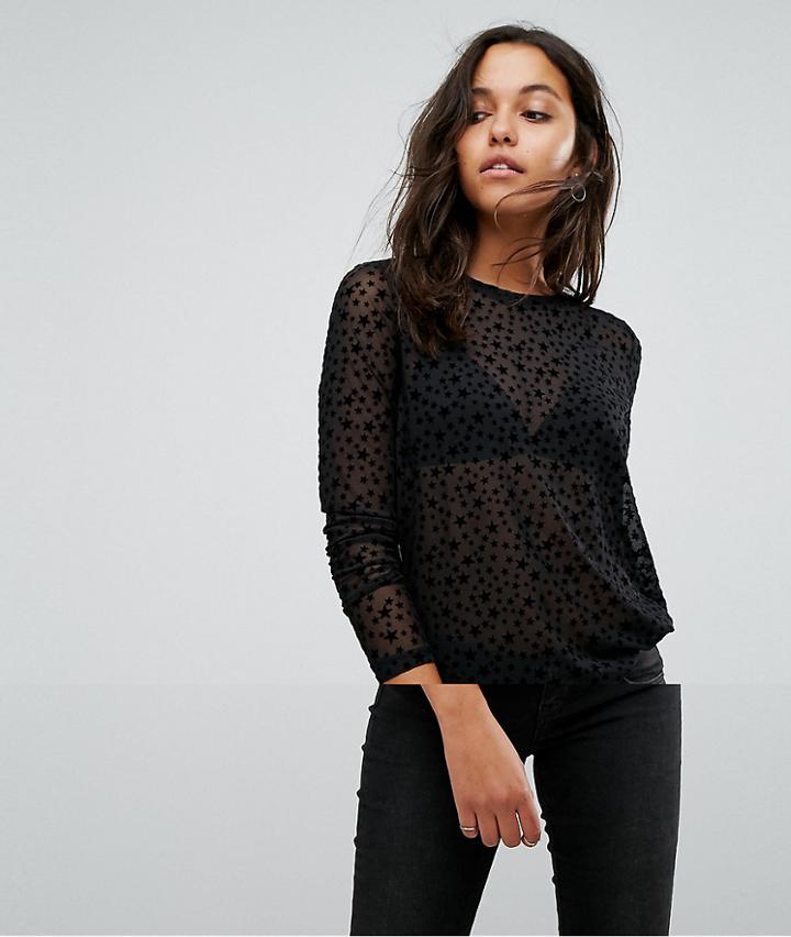 Noisy May Jersey Top With Star Print - Black