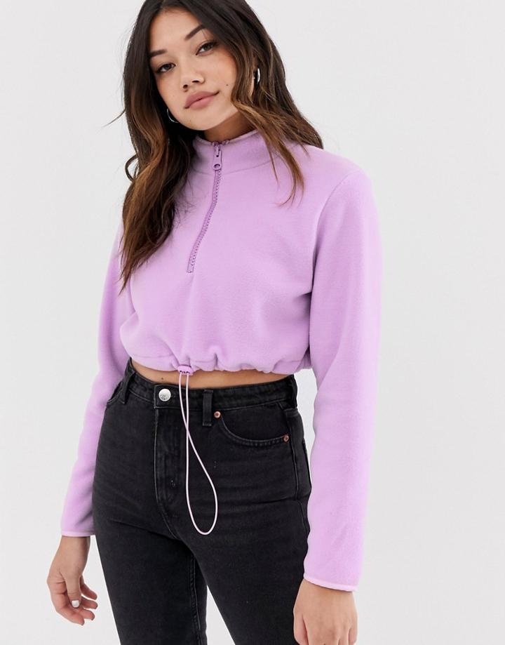 Asos Design Cropped Fleece With Zip - Purple