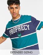 Asos Design Relaxed Stripe T-shirt In Blue & Green With Front Varsity Print