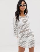 Asos Design Crochet Lace Dress With Cut Out Back-white