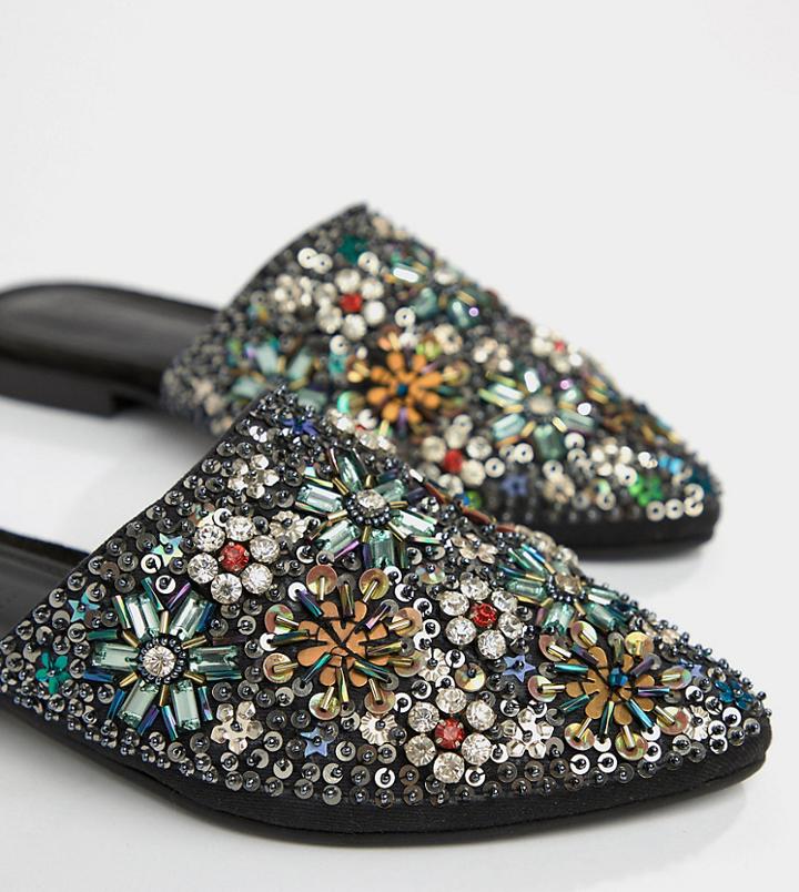 Asos Design Madagascar Wide Fit Embellished Mules - Multi