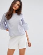 Qed London Boxy Blouse With Gathered Sleeve - Navy