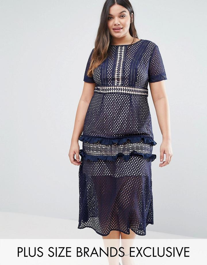 Truly You Tiered Premium Lace Midi Dress - Navy