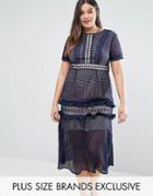 Truly You Tiered Premium Lace Midi Dress - Navy