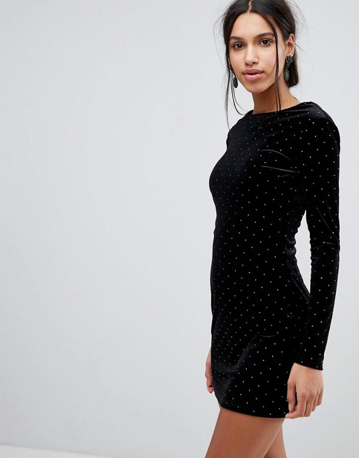 Stradivarius Round Neck Glitter Dress - Black