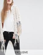 Becksondergaard Exclusive Oversized Scarf With Floral Print And Tassels - Cream