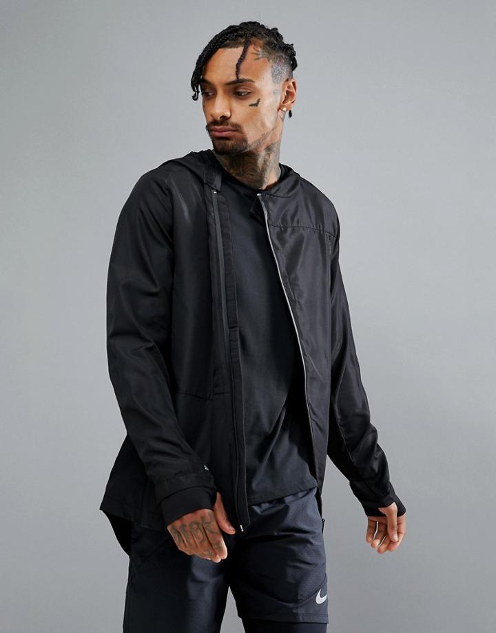 Bershka Sport Hooded Water Repellent Jacket In Black - Black