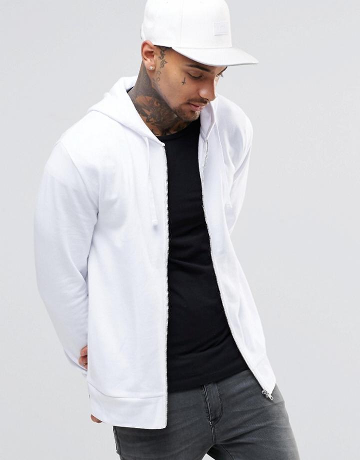 Asos Zip-up Hoodie In White - White