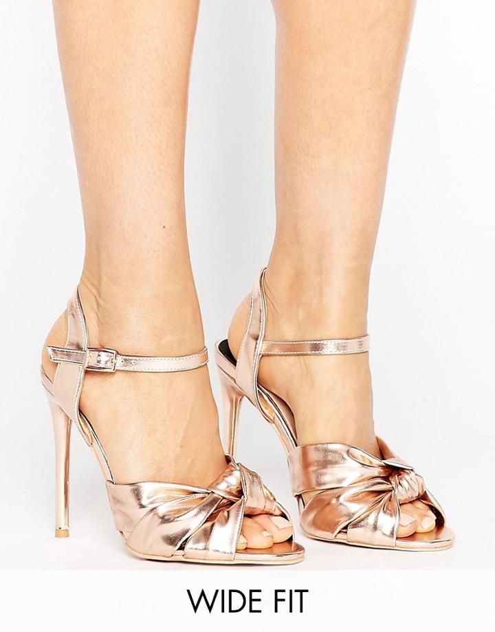Lost Ink Wide Fit Knot Dancing Heeled Sandals - Gold