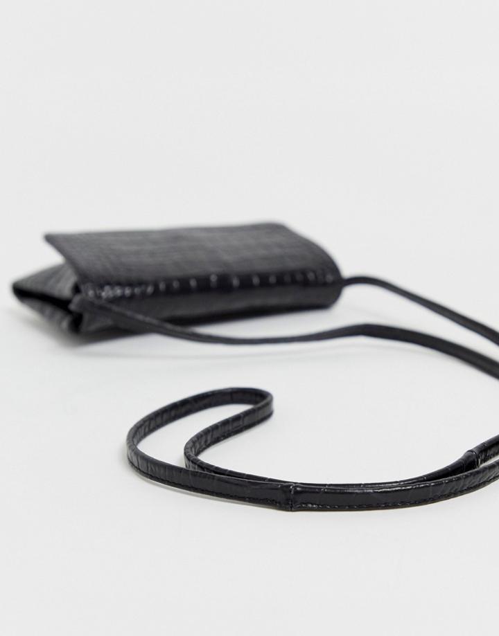 Vagabond Tulum Black Croc Leather Envelope Cross Body Bag