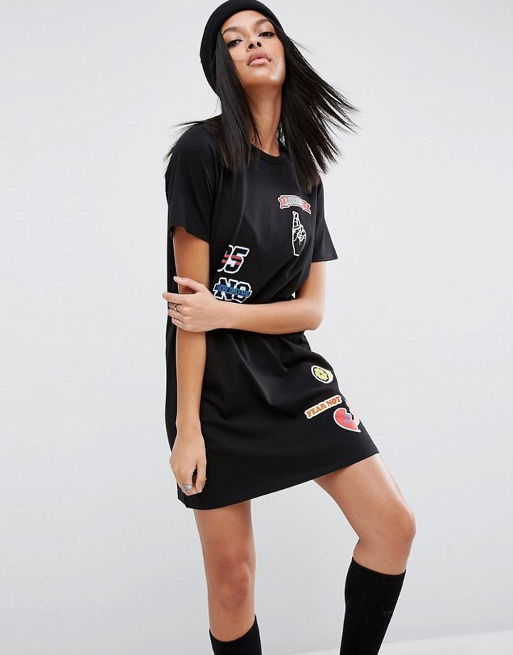 Asos Badge Print T-shirt Dress - Black