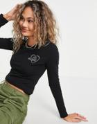 Love Moschino Diamante Logo Long Sleeve T-shirt In Black