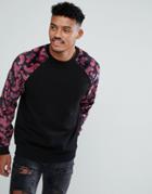 Asos Sweatshirt With Velour Sleeve - Black