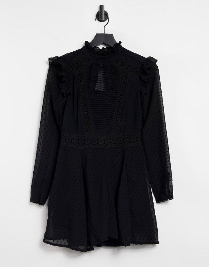 Asos Design Textured Lace High Neck Romper In Black