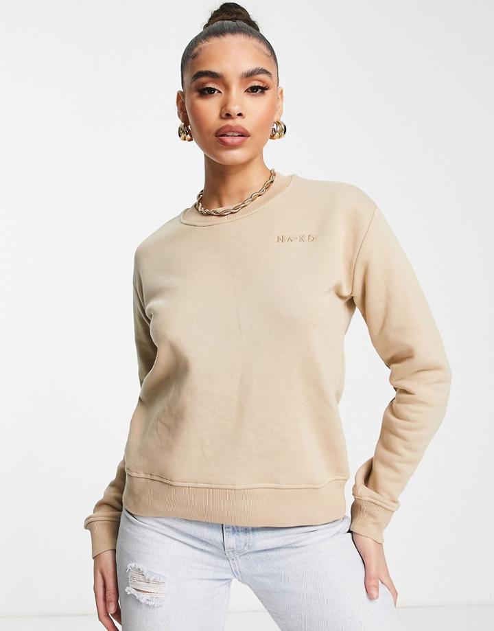 Na-kd Cotton Logo Print Sweatshirt In Beige - Beige-neutral