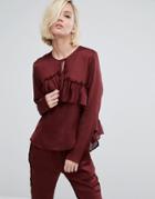 First & I Ruffle Front Blouse - Purple