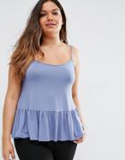 Asos Curve Cami Top With Ruffle Hem - Blue