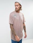 Asos Longline Linen Look T-shirt With Souvenir Crane Print - Beige