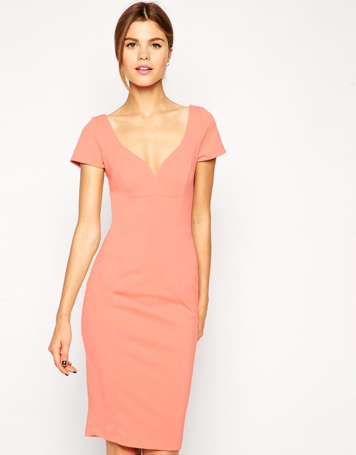 Asos Wiggle Dress In Scuba With Low V - Mint