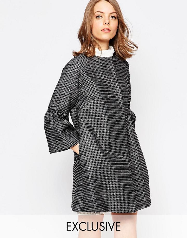 Helene Berman Fluted Sleeve Jacket In Textured Metallic Check