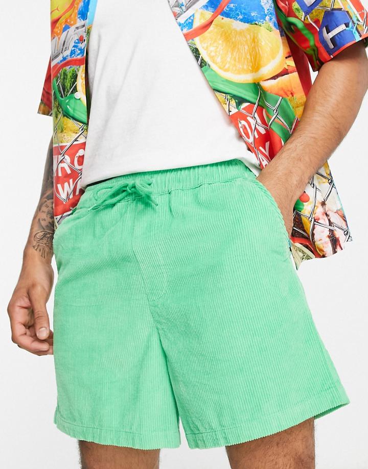 Asos Design Wide Shorts In Bright Green Cord