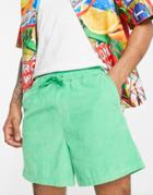 Asos Design Wide Shorts In Bright Green Cord